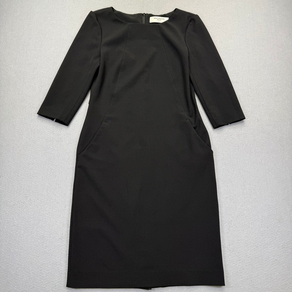 MM.LaFleur Etsuko Dress Black 3/4 Sleeve Sheath Pocket Professional Size 0